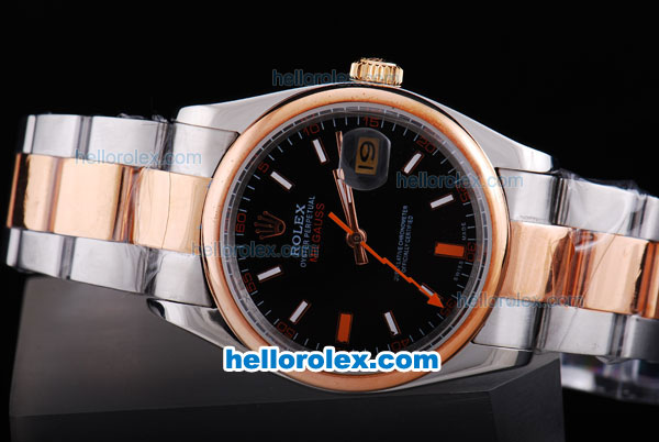 Rolex Milgauss Oyster Perpetual Automatic Movement Black Dial with RG Bezel and Two Tone Strap - Click Image to Close